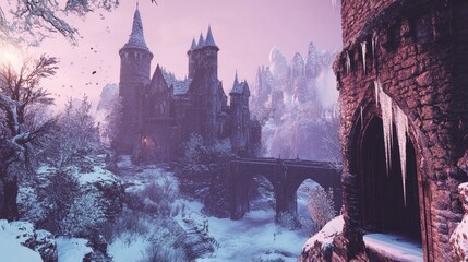 Poster - A Snow Covered Castle in a Winter Landscape