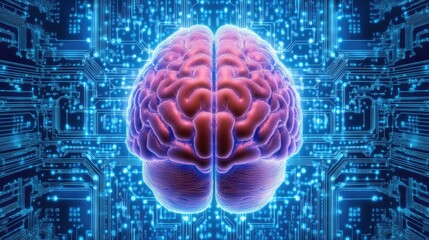 Aufkleber - Human Brain Overlaid on a Circuit Board