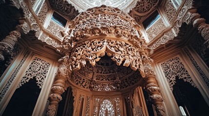 Poster - Intricate Wooden Carving Architectural Detail Interior