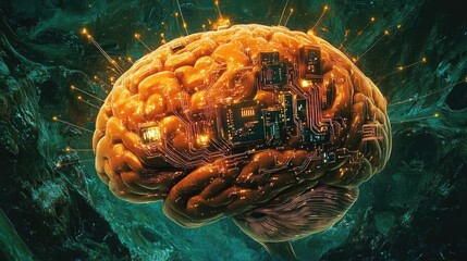 Poster - A Cybernetic Brain Glowing With Integrated Circuits