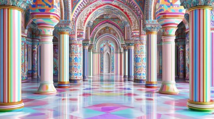 Poster - Colorful Hallway With Striped Columns And Archways