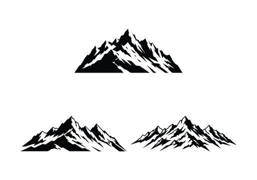a black-and-white minimalist illustration of a rugged mountain range with sharp peaks and jagged ridges