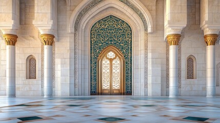 Poster - Elegant Mosque Interior with Ornate Door and Columns