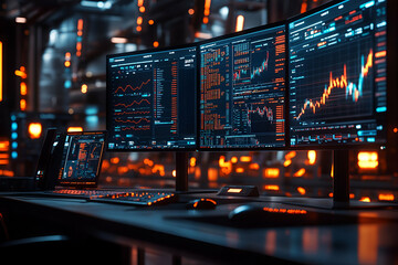 Poster - Trading data analysis, futuristic office