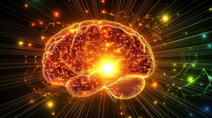 Poster - Digital Brain Illuminated Circuitry Network Connections