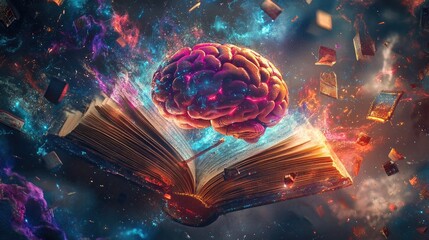 Poster - A luminous brain emerges from an open ancient book