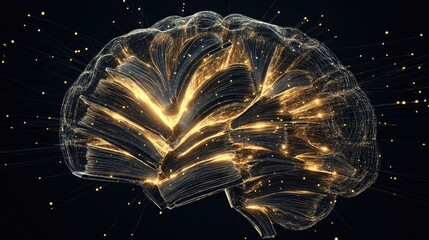 Poster - Golden Abstract Brain Neural Network Visualization