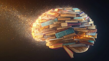 Poster - A Brain Shaped From Many Books Glowing With Light