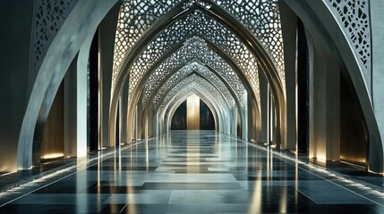 Poster - Elegant Hallway With Archways and Intricate Designs