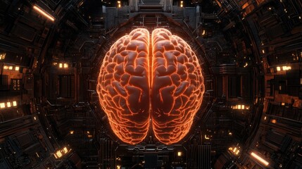 Poster - Glowing Brain Within Complex Futuristic Technology