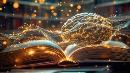 Poster - Illuminated Brain Emerging From Open Book Pages