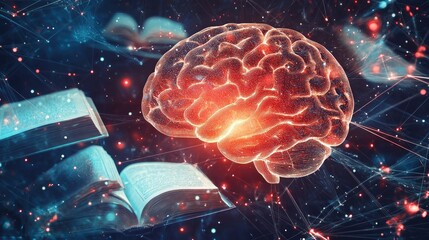 Poster - Illuminated Brain and Open Books Representing Knowledge Acquisition