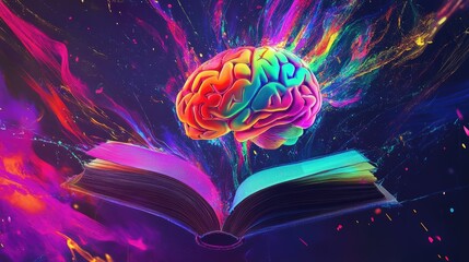 Poster - A vibrant brain emerges from an open book of knowledge