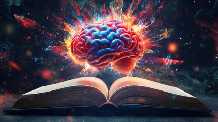 Poster - A vibrant brain emerges from an open ancient book