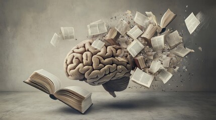 Poster - A human brain absorbs knowledge from exploding books