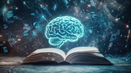 Poster - Glowing Brain Emerging From Open Book Knowledge