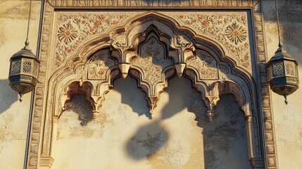 Poster - Ornate Architectural Detail with Hanging Lanterns