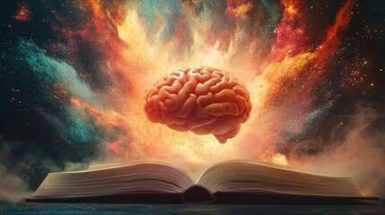 Poster - A Human Brain Emerging From An Open Book