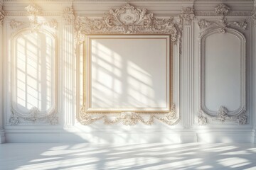 Aufkleber - Elegant White Room with Ornate Molding and Decorative Frame