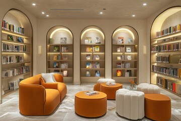 Aufkleber - A Modern Reading Room with a Sleek Design and Comfortable Seating Area