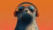 © GreenOptix - portrait of a Seal with Headphones, symmetrical, sunglasses, vibing, illustration, adobe illustrator, aesthetic