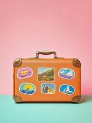 Aufkleber - Retro suitcase decorated with vibrant travel stickers for a journey filled with adventure and memories. Generative AI