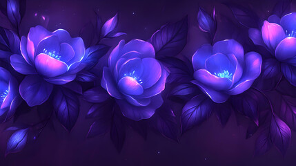 Sticker - Glowing Purple Flowers, Night, Seamless, Fantasy, Design