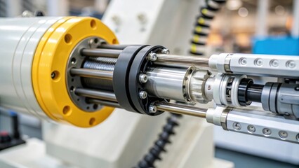 Aufkleber - A closeup of a mechanical joint on a robotic arm showcasing the hydraulic system in action with tubes and fluid movements tightly packed within the assembly.