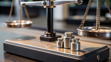 Poster - A closeup of a precision balance beam with a thoughtful inspection occurring as small weights are being added carefully to ensure accurate functionality.