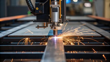 Aufkleber - A closeup of automated welding equipment fusing metal parts together highlighting the use of technology in ensuring structural integrity.