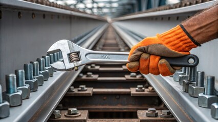 Aufkleber - A closeup of hands gripping a heavyduty wrench as a worker tightens bolts on a prefabricated bridge section highlighting the manual labor involved in the installation process.