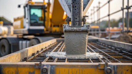 Aufkleber - A closeup of heavy machinery like a concrete pump with concrete being poured into a mold for one of the flyovers pillars showcasing the precision of the construction process.