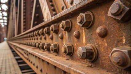 Poster - A closeup of rusted rivets and bolts being tightened highlighting the textures of metal and the attention to detail required to ensure structural integrity.