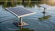© DigitalSpace - A closeup of the anchors holding the floating solar array in place with water ripples and reflections creating a contrast between terrestrial technology and aquatic surroundings.