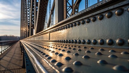 Aufkleber - A closeup of the reflective surface of a large bridge girders capturing the interplay of light and shadow revealing design features engineered for strength.