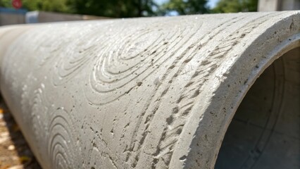 Aufkleber - A closeup of the surface of a newly formed concrete pipe highlighting the fine details and patterns left by the mold.