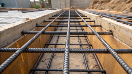 Aufkleber - A closeup shot of reinforced steel rods being meticulously p into a concrete foundation showcasing the structural integrity essential for underground bunkers.