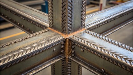 Aufkleber - A medium closeup capturing the intricate pattern of weld seams on a completed structural section showcasing both craftsmanship and engineering precision.