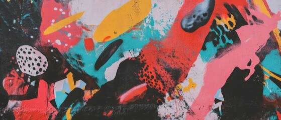 Poster - Vibrant graffiti artwork featuring dynamic abstract shapes and striking colors on urban wall