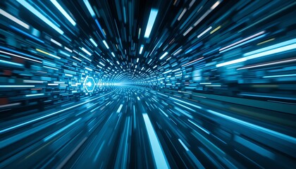 Poster - Abstract Blue Light Tunnel Representing Digital Speed