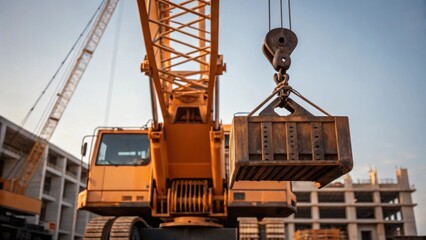 Aufkleber - A medium closeup of a heavy crane lifting a large component into place capturing the scale of machinery used in the construction process.