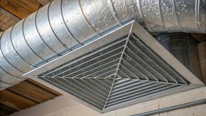 Aufkleber - A medium closeup of an air purification units ductwork with visible condensation highlighting potential issues in moisture management and the need for regular assessment.