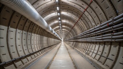 Aufkleber - A medium closeup of a tunnel section where multiple ductwork converge revealing intricate junctions and the collaborative layout required for effective air distribution.