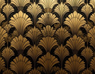 Aufkleber - Gold leaf patterned art deco design background