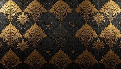 Poster - Elegant Gold Leaf Pattern On Dark Background