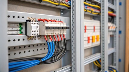 Aufkleber - A medium closeup of electrical wiring being installed featuring the careful organization and connection of wires in the modular units utility areas.