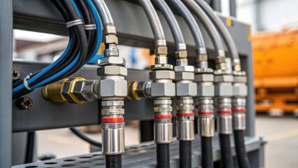 Aufkleber - A medium closeup of hydraulic systems being integrated into the structure with tubes and fittings illustrating the complexities of powering the system.