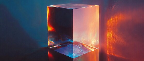 Poster - Holographic cube reflects vibrant colors and geometric patterns in captivating display