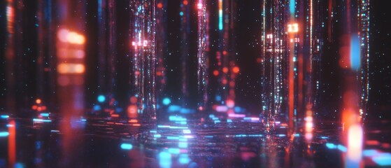 Poster - Brilliant holographic data stream featuring flowing binary code and light effects