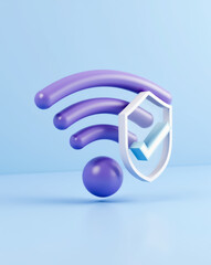 Poster - 3d rendering of secured wireless network symbol